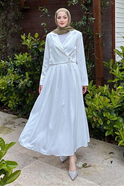 Ovn. Skirt Pleated Side Tie Suit - Ecru