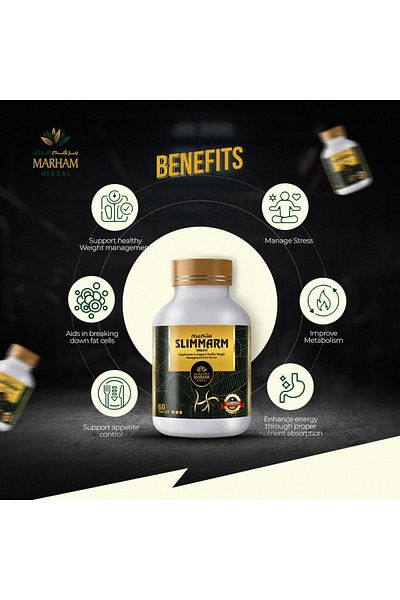 Marham Herbal Slimmarm Tablets: Ultimate Solution to Support Healthy Weight Management & Fat Burner | 60 Tablets