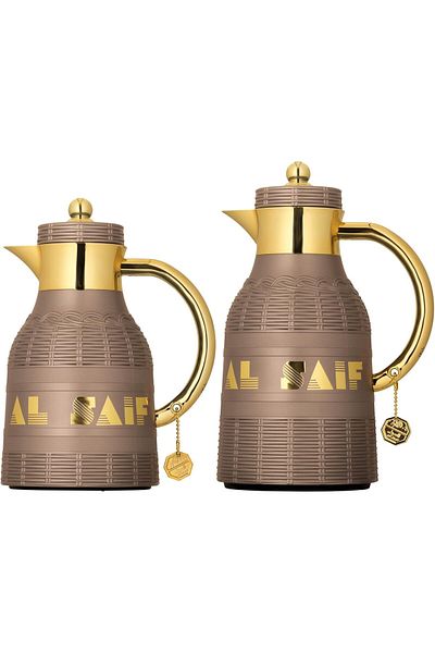 ALSAIF Talah 2-pieces Coffee And Tea Vacuum Flask,0.7/1.0l ,brown/gold
