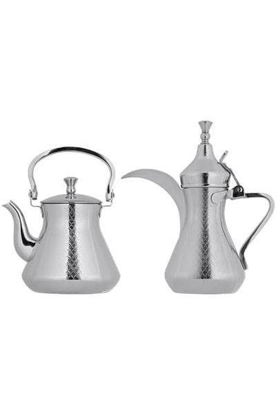 ALSAIF Lwsil Coffee Bowl And Teapot Set Is Made Of S/s And Featuring A Comfortable Handle, Chrome,medium.
