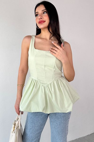 Cappmoda BLZ-06284 Μπλούζα με μπαλόνι με πράσινη κρεμαστή επένδυση