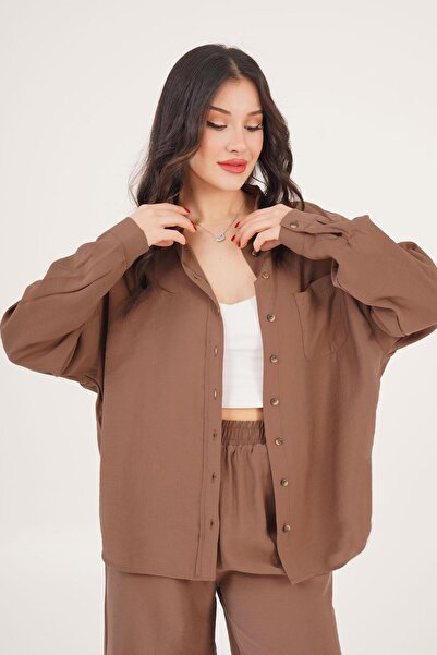 Hipo Trend Cămașă maro cu un singur buzunar, model casual