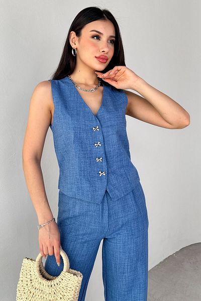 Cappmoda TKM-13266 Set de două piese, vestă cu nasturi argintii, pantaloni cu talie înaltă