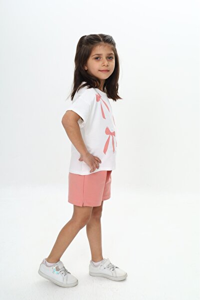Toontoy Girl's Bow Printed Shorts Suit