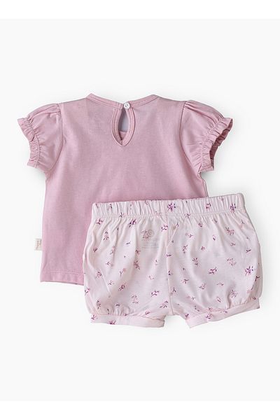 Basicxx Girls' Swan Embroidered Frill Sleeve Tee & Printed Bubble Shorts Set