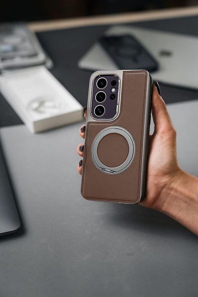 AWH جراب شحن لاسلكي مغناطيسي من الجلد لهاتف Samsung Galaxy S25 Ultra مع حامل حماية كاملة