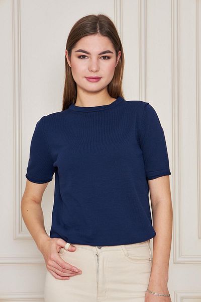 Irmak Kerekli Women's Navy Blue Crew Neck Short Sleeve Knitwear Blouse Basic Blouse 25222