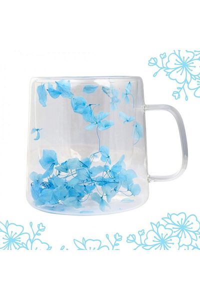 ECARLA Cana cu flori albastre uscate, pereti dubli, sticla borosilicata, 300 ml