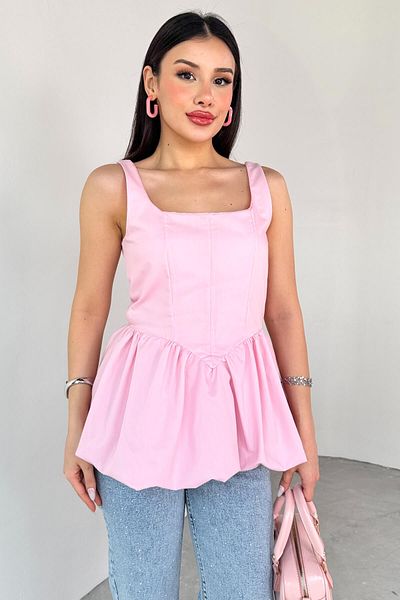Cappmoda BLZ-06284 Μπλούζα με μπαλόνι με ροζ λουράκι σε σκόνη