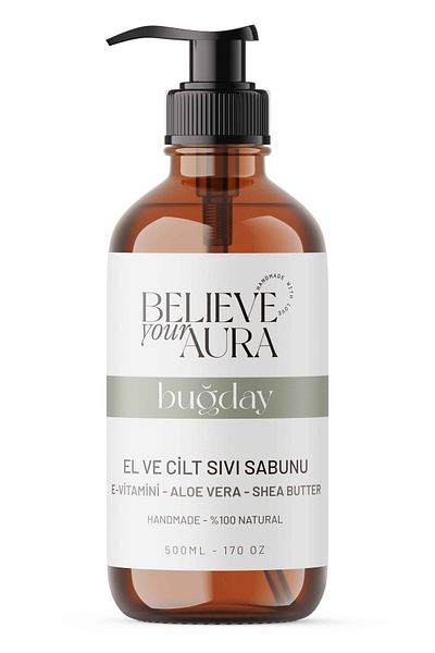 Believe Your Aura 500ml Natural Liquid Soap - Vitamin E Aloe Vera Shea Butter Brothers - Wheat Oil Hand and Skin Soap