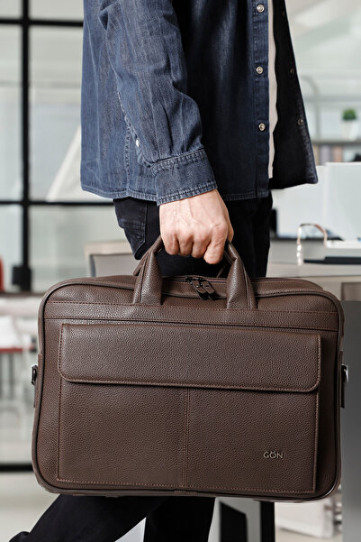 GÖNDERİ(R) Brown Heart Unisex Large Size Briefcase B0102