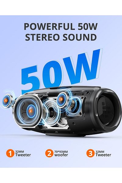 Tronsmart Mirtune S100 Portable Bluetooth Speaker, 50W Punchy Bass & Clear Treble- Blue