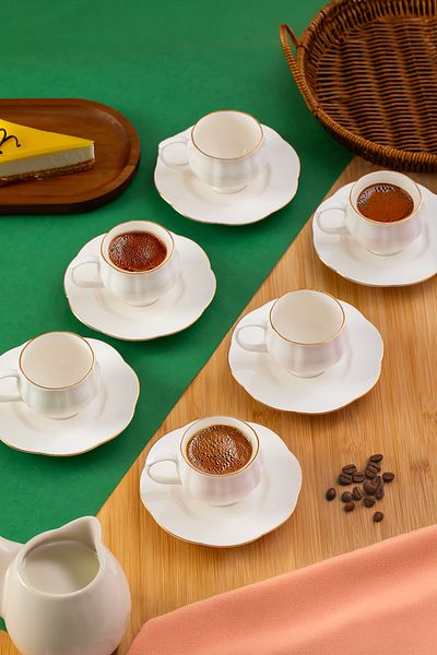 Porsima 4312 Emery 12 Piece 6 Personality Gold Gilded Porcelain Turkish Coffee Cup Set 90 ml