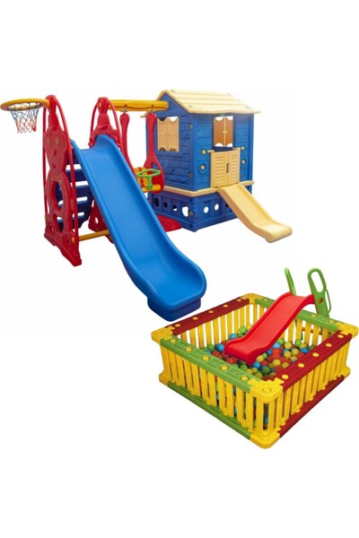 MUPARK Oyun Evi Büyük Set + Top Havuzu Tam Set | Anaokulu & Kreş İçin Eğlenceli Oyun Alanı
