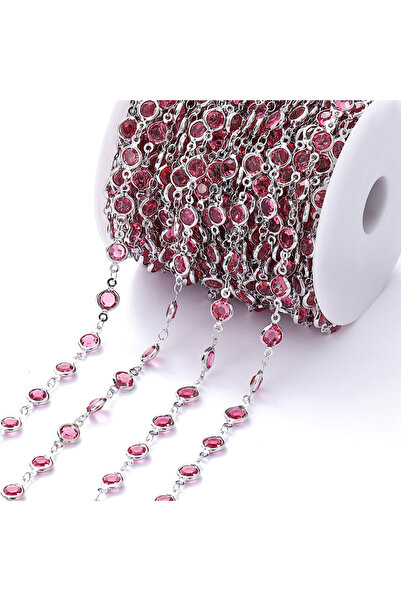 Choice سلسلة من خرز الكريستال الملون باللون الوردي والروديوم بطول متر واحد و6...