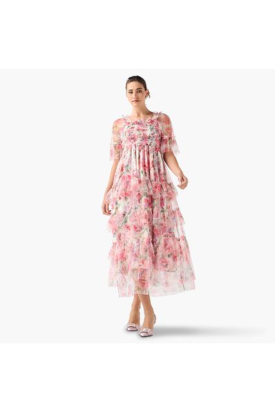 2Xtremz 2Xtremz Floral Print Midi Dress with Ruffle Detail