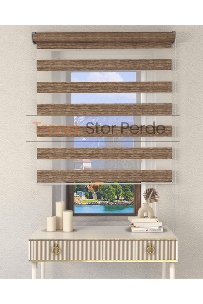 TREND STOR PERDE Kahve Etek Dilimsiz Zebra Stor Güneşlik Perde