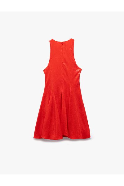 Koton Slim Fit Lined Sleeveless Sequin Sequined Halter Neck Mini Dress