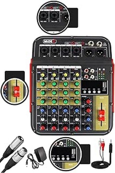 Mu Art Mdx-04Fxu Audio Mixer 48V Phantom Recording Mixer with 5 Channel Sound Card for Studio Recording