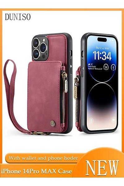 Generic جراب محفظة جلدي من Duniso لهاتف iPhone 14 Pro Max مقاس 6.7 بوصة مع حامل بطاقات ائتمان