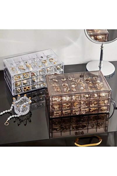 ECARLA Šperkovnice, průhledný organizér – 3 zásuvky, 72 přihrádek,