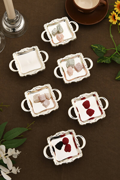 LUMINZO Alloli 6-Piece Sugar Bowl Turkish Delight Bowl Silver Footed Square Presentation Plate Tableware Catering Guest Service