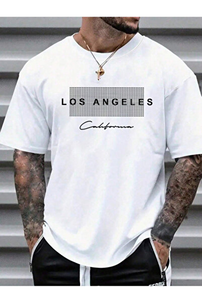 Revasser Unisex Erkek/Kadın Renkli Los Angeles Özel Baskılı Oversize Pamuklu ...