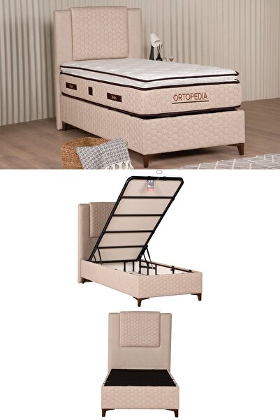 Kilim Mobilya Ortopedia Sandıklı Baza Başlık Yatak Seti Krem