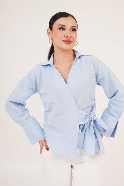 Hipo Trend Cămașă albastră cu guler dublu și detaliu cu șireturi laterale