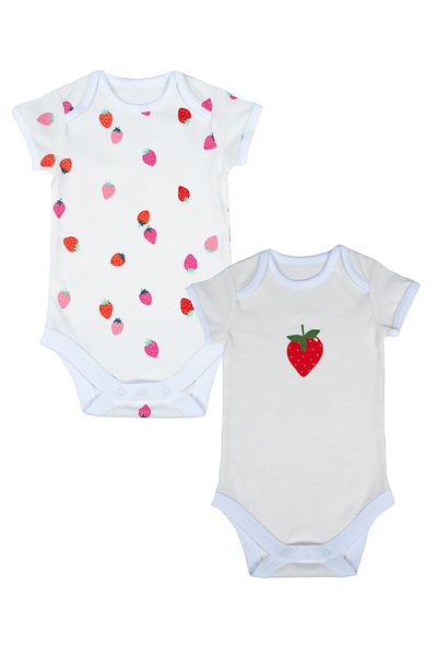 Gambino 100% Cotton Strawberry Printed 2-Piece Baby Girl Bodysuit - White