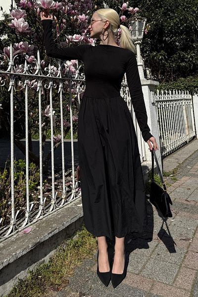 Madmext Μαύρο Maxi Size 100% Cotton Γυναικείο Φόρεμα Mg2458