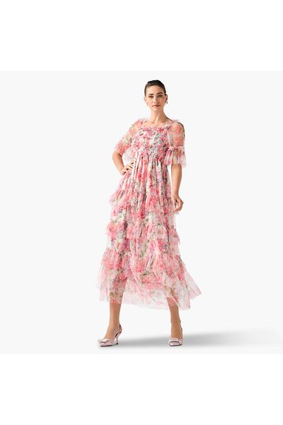 2Xtremz 2Xtremz Floral Print Midi Dress with Ruffle Detail
