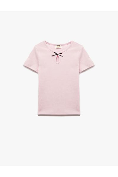Koton Short Sleeve Crew Neck Cotton T-Shirt with Ribbon Detail