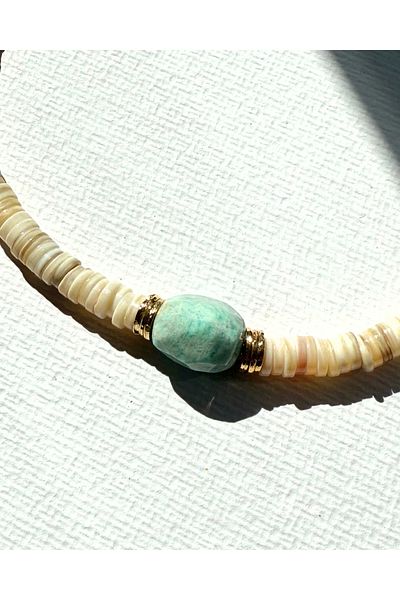 L´Atelier des Perles Turquoiseeye Necklace Natural Coral and Amazonite Stone Necklace