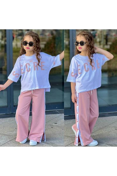 sinmm Girl's Bottom-Top Suit T-Shirt Printed Spanish Trotting Suit Pink Color Ymn06