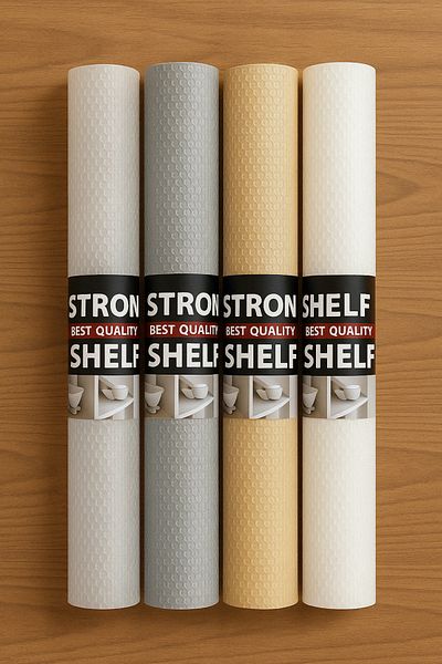 ESTRON 4 Pieces 1.5 Meters Non-Slip Shelf Drawer Cover - Transparent Gray Ecru Beige Eva Material