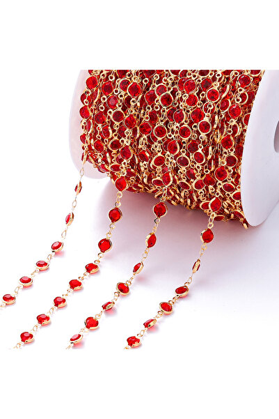 Choice سلسلة من خرز الكريستال الملون الأحمر الذهبي بطول متر واحد و6 مم، سلسلة...