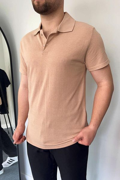 VİP LOKAL Μπεζ μπλουζάκι Polo Neck Plain Lacos σε πούδρα