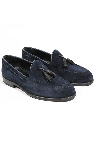 TETRİ Antique Model Genuine Leather Men's Navy Blue Loafer - Men's Shoes