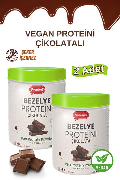 Sweetwell Chocolate Flavored Vegan Pea Protein Powder 400 Gr X 2 Pieces - Contains 83% Protein Pae Protein Powder