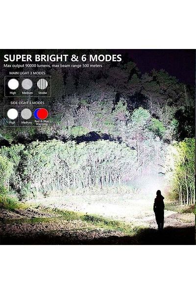 COOYA LED Lumens Flashlight, Rechargeable LED Flashlight, Powerful Durable Searchlight, with USB, Black