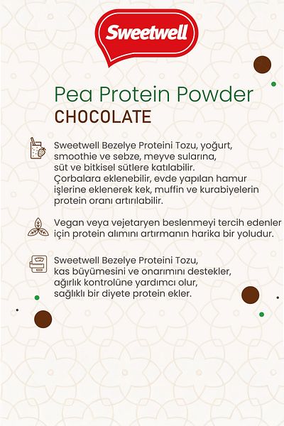 Sweetwell Chocolate Flavored Vegan Pea Protein Powder 400 Gr X 2 Pieces - Contains 83% Protein Pae Protein Powder