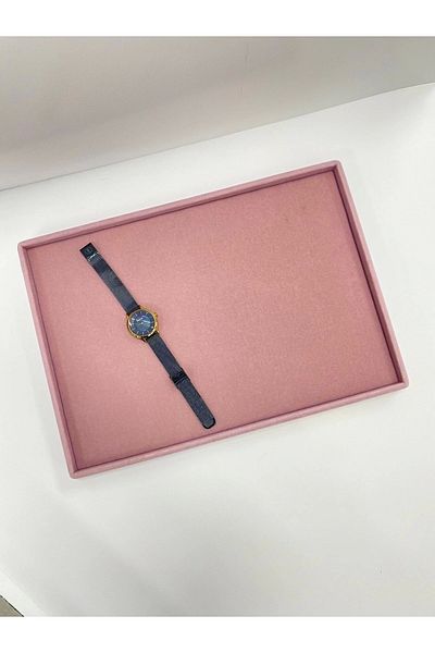 MeGass Dekor Domestic Production Suede Fabric Pink Color 34/24 cm Jewelry Serving Presentation Table