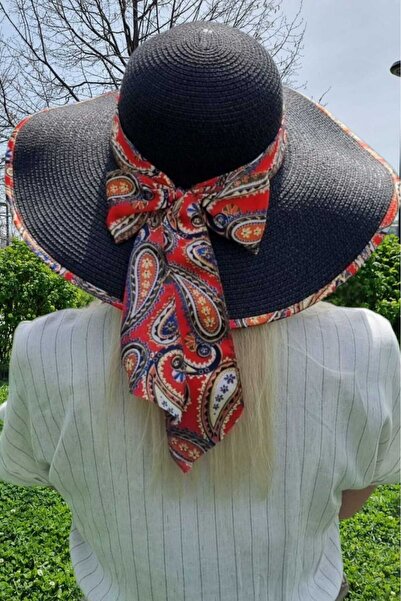 Mood Agenda Ženski široki šešir sa paisley šarom i detaljnim slamnatim obliko...