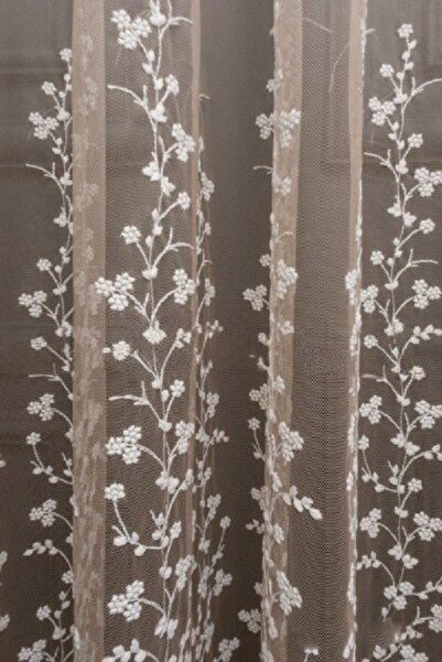 farbateks Κουρτίνα από τούλι με πλισέ 3 στρώσεων με μοτίβο μελισσόχορτο στο τέλος της φούστας βιζόν