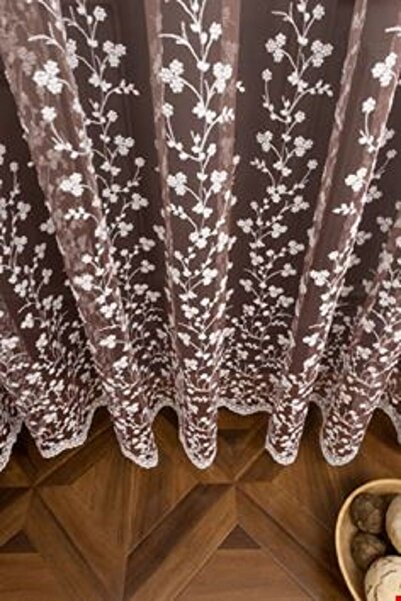 farbateks Plum Skirt Tip Daisy Patterned Color Transition 2 Layers Pleated Tulle Curtain