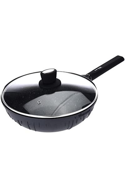 ALSAIF Nonstick Aluminum Frying Pan With Glass Lid By - Size: 28 9.5 Cm, Color: Black