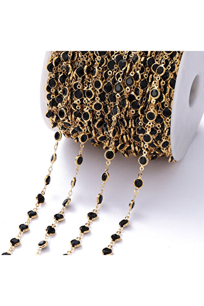 Choice سلسلة من خرز الكريستال الملون الأسود الذهبي بطول متر واحد و6 مم، سلسلة...