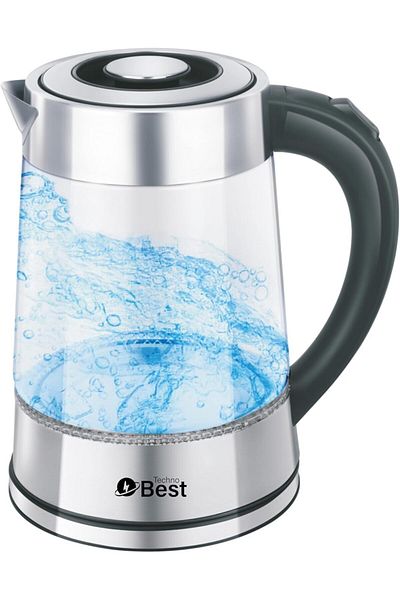 Techno Best Galss Kettle With Stainless Steel Decoration & Led Light/1.7 Liter/1500 Watt - Bgk-003