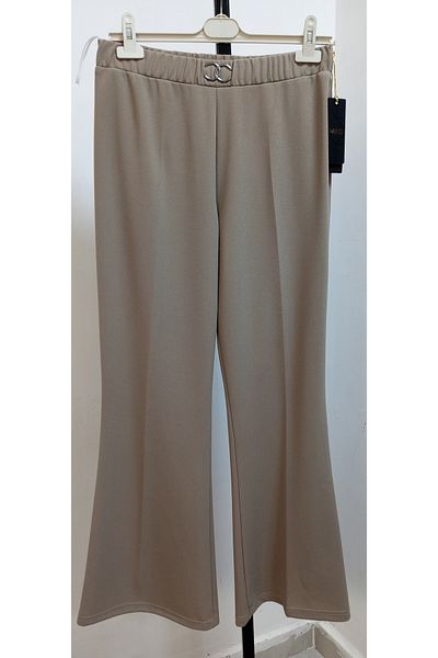 AKŞEN GİYİM Large Size High Waist Flared Leg Transverse Longitudinal Lycra Seasonal Scuba Crepe Fabric Trousers